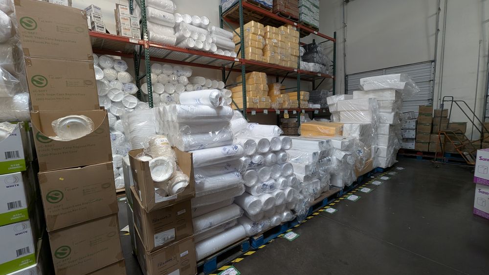 Bulk paper goods and packaging materials in stock