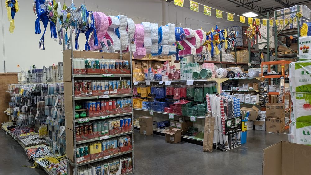 Colorful party supplies and seasonal goods